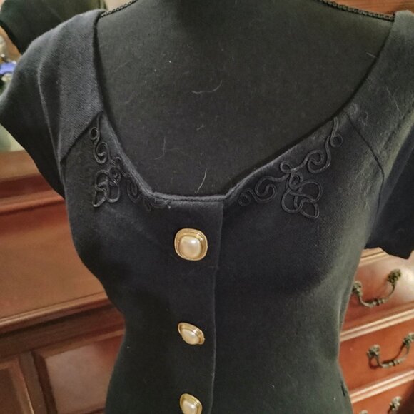 Black Mini Dress with Pearl & Gold Buttons - Picture 5 of 7